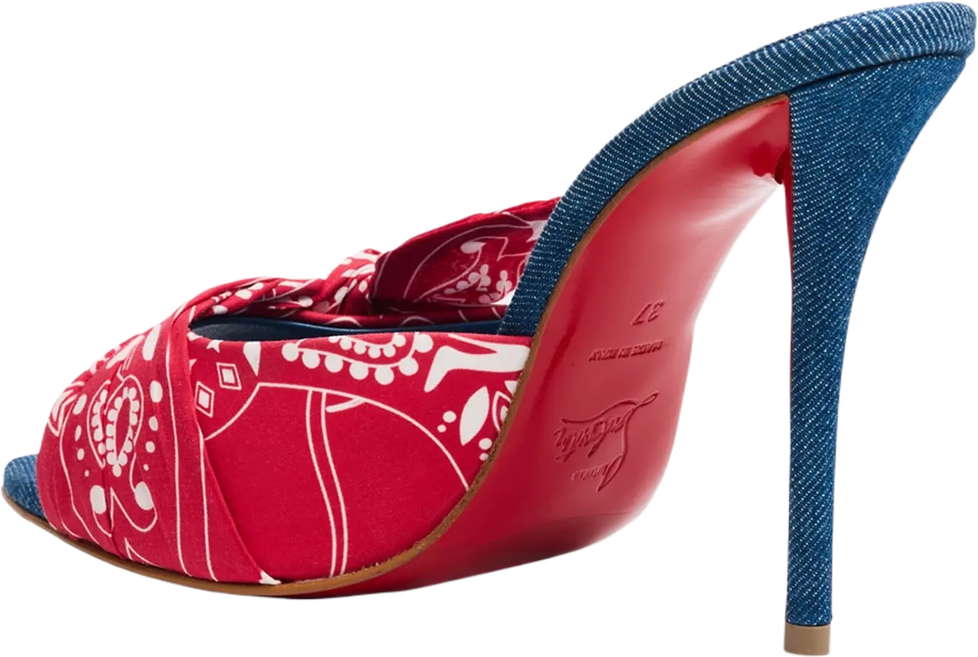 Christian Louboutin Miss Z Denim Bandana Red Sole Mule Pumps