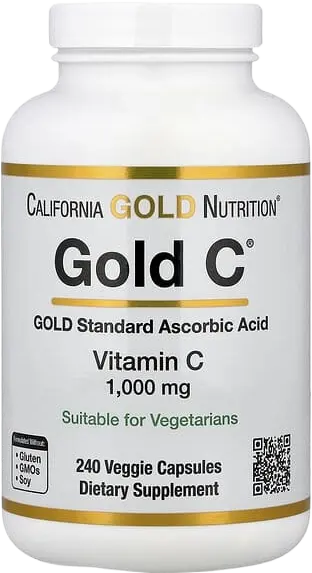California Gold Nutrition, Gold C®, USP Grade Vitamin C, 1,000 mg, 240 Veggie Capsules